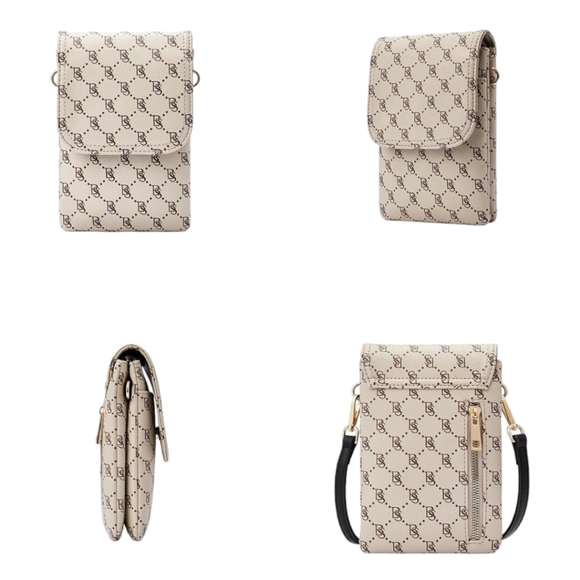 Women's Designer Bostanten Signature Beige Cellphone Crossbody Vegan Leather Bag - Picture 4 of 10